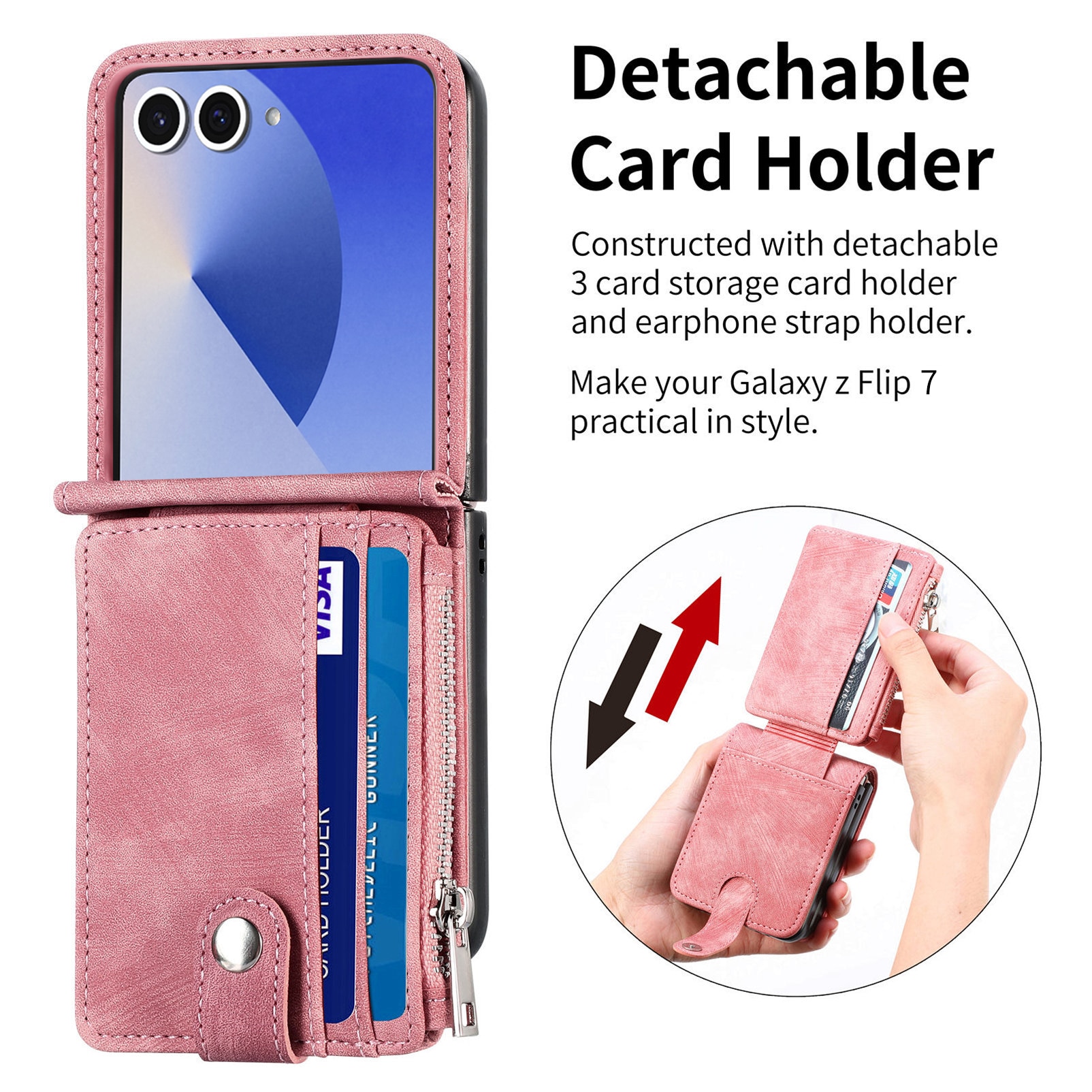 Funda cartera Zipper Multi-Slot Samsung Galaxy Z Flip 7, Rosa