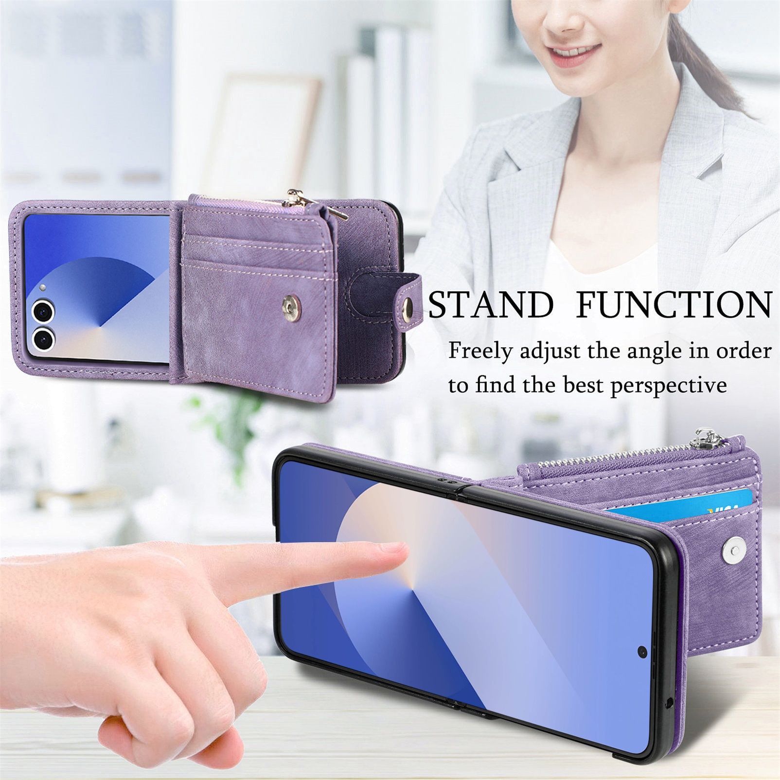 Funda cartera Zipper Multi-Slot Samsung Galaxy Z Flip 7, Púrpura