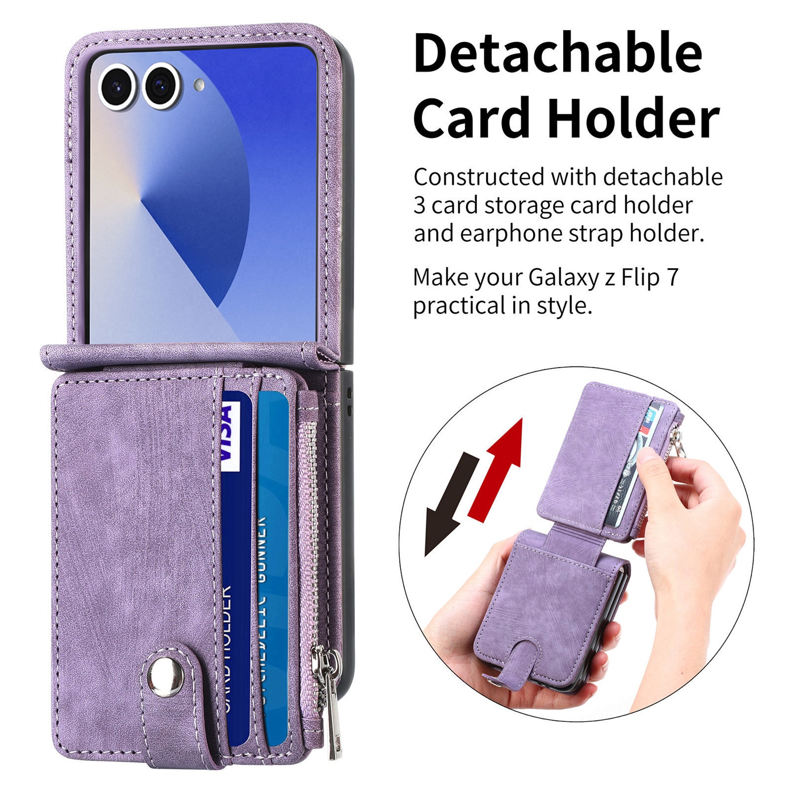 Funda cartera Zipper Multi-Slot Samsung Galaxy Z Flip 7, Púrpura