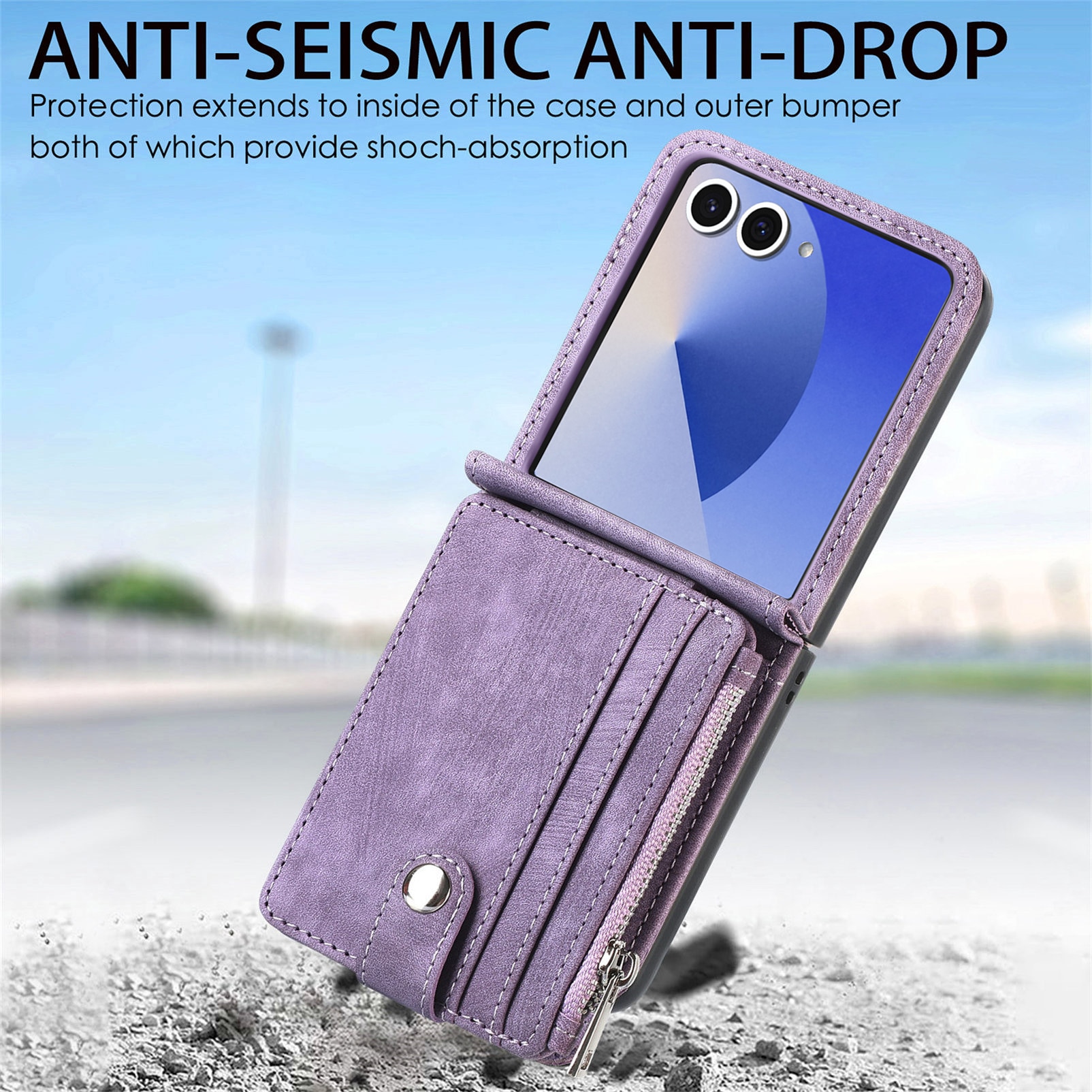 Funda cartera Zipper Multi-Slot Samsung Galaxy Z Flip 7, Púrpura