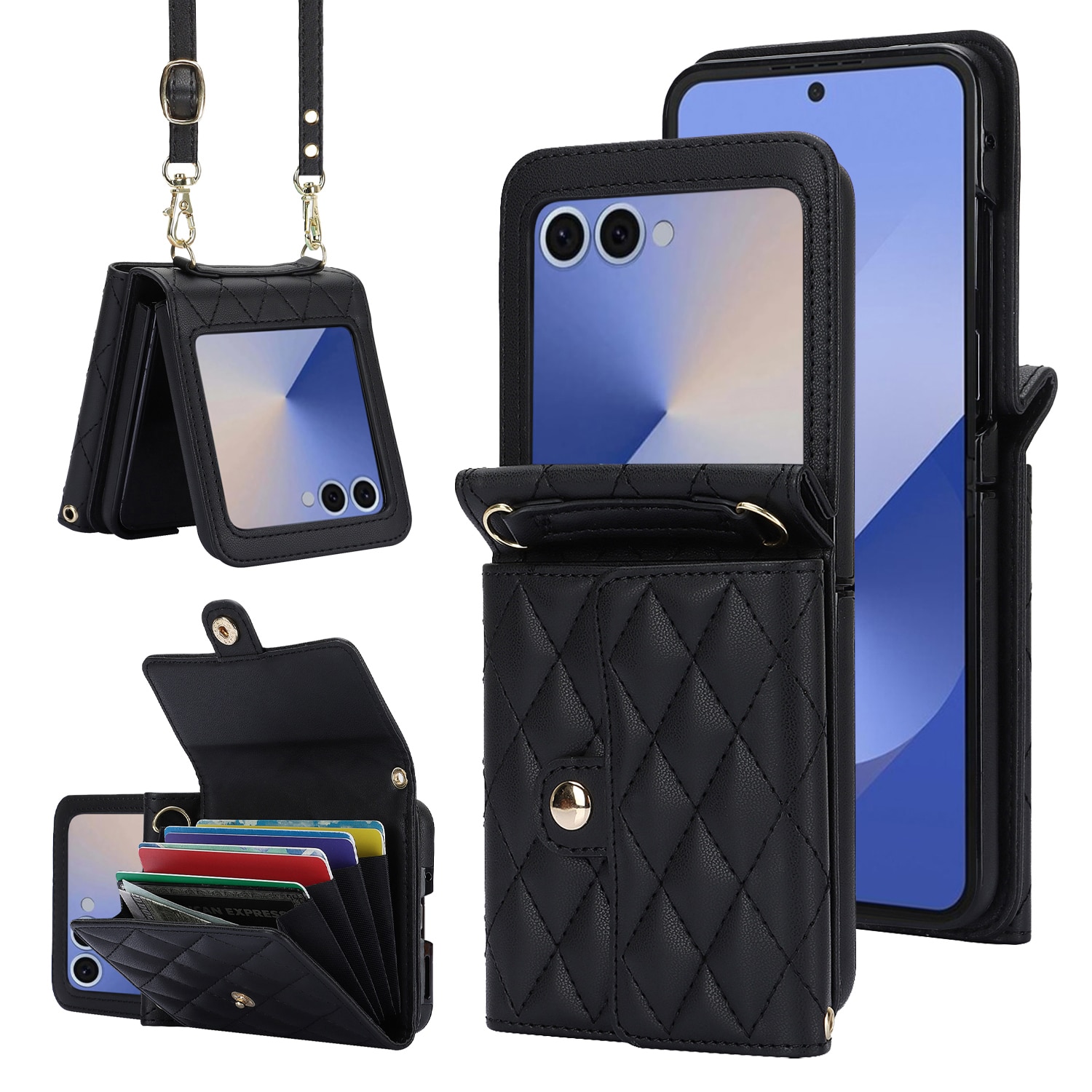 Funda acolchada tipo billetera anti-RFID Samsung Galaxy Z Flip 7 Negro