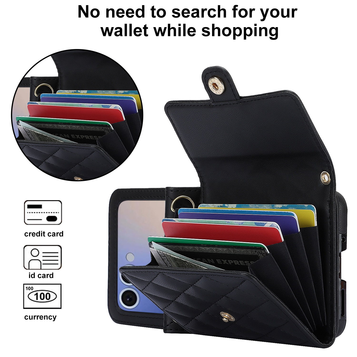 Funda acolchada tipo billetera anti-RFID Samsung Galaxy Z Flip 7 Negro