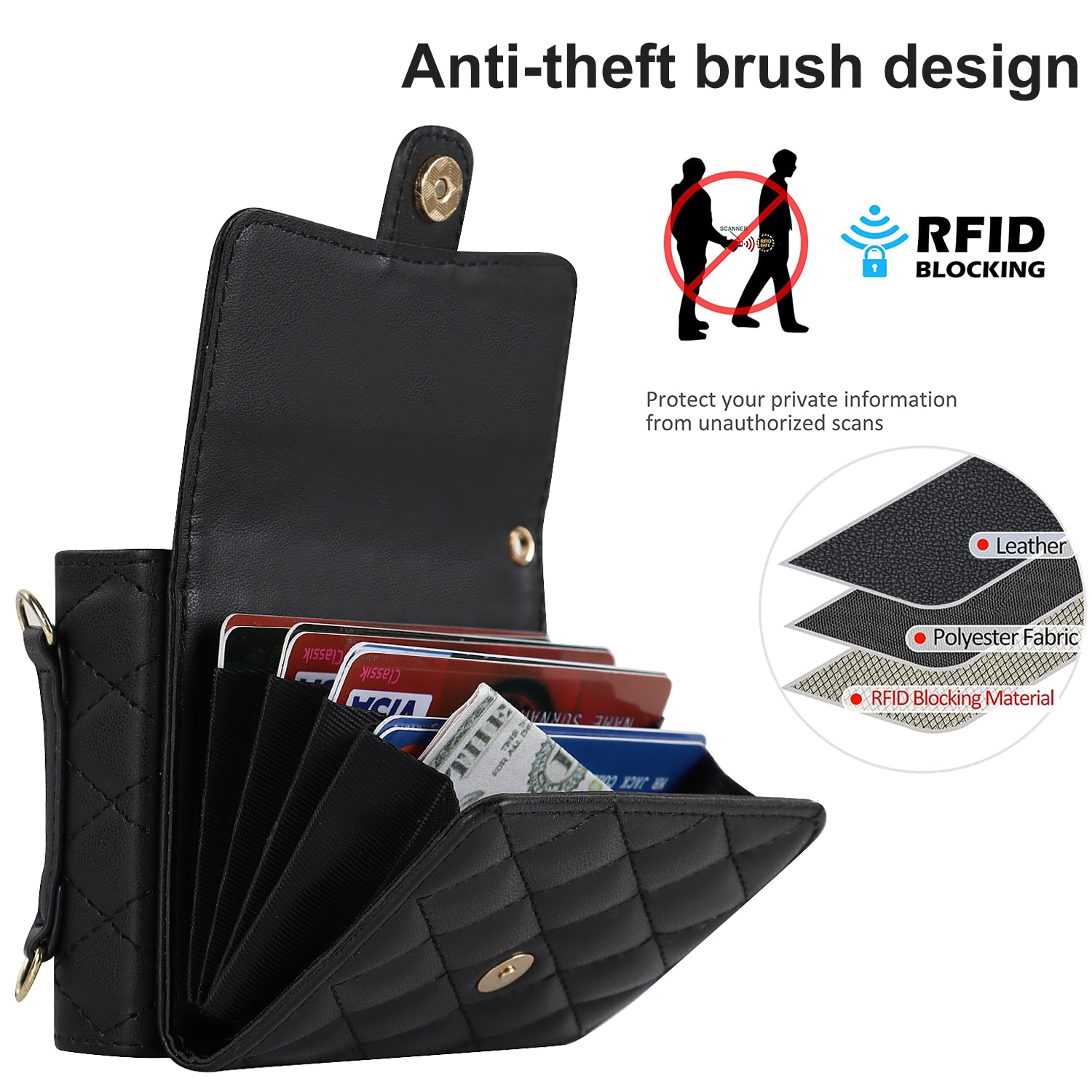Funda acolchada tipo billetera anti-RFID Samsung Galaxy Z Flip 7 Negro