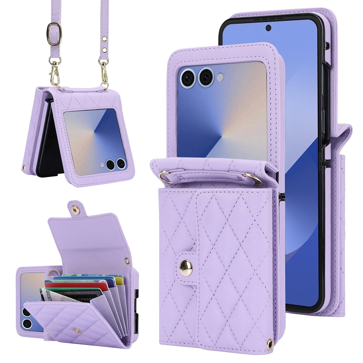 Funda acolchada tipo billetera anti-RFID Samsung Galaxy Z Flip 7 Púrpura