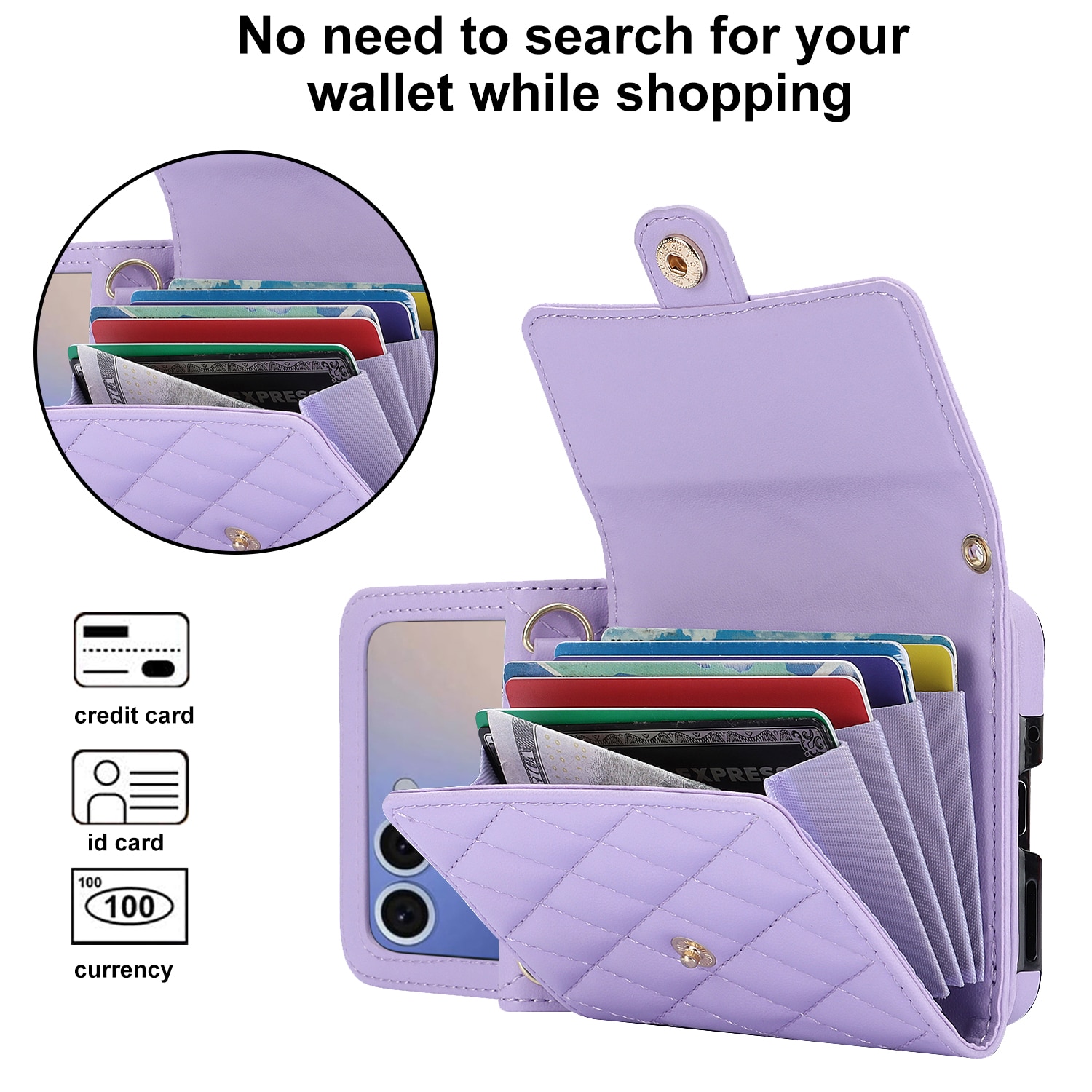 Funda acolchada tipo billetera anti-RFID Samsung Galaxy Z Flip 7 Púrpura