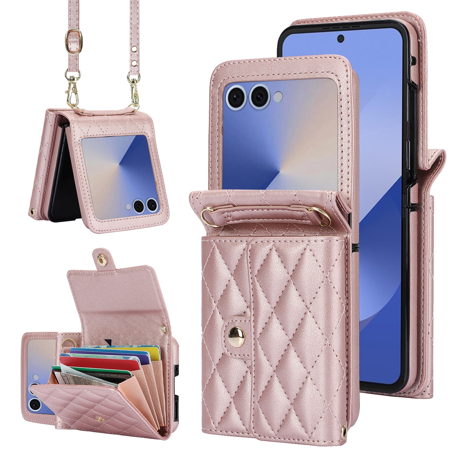 Funda acolchada tipo billetera anti-RFID Samsung Galaxy Z Flip 7 Oro rosa