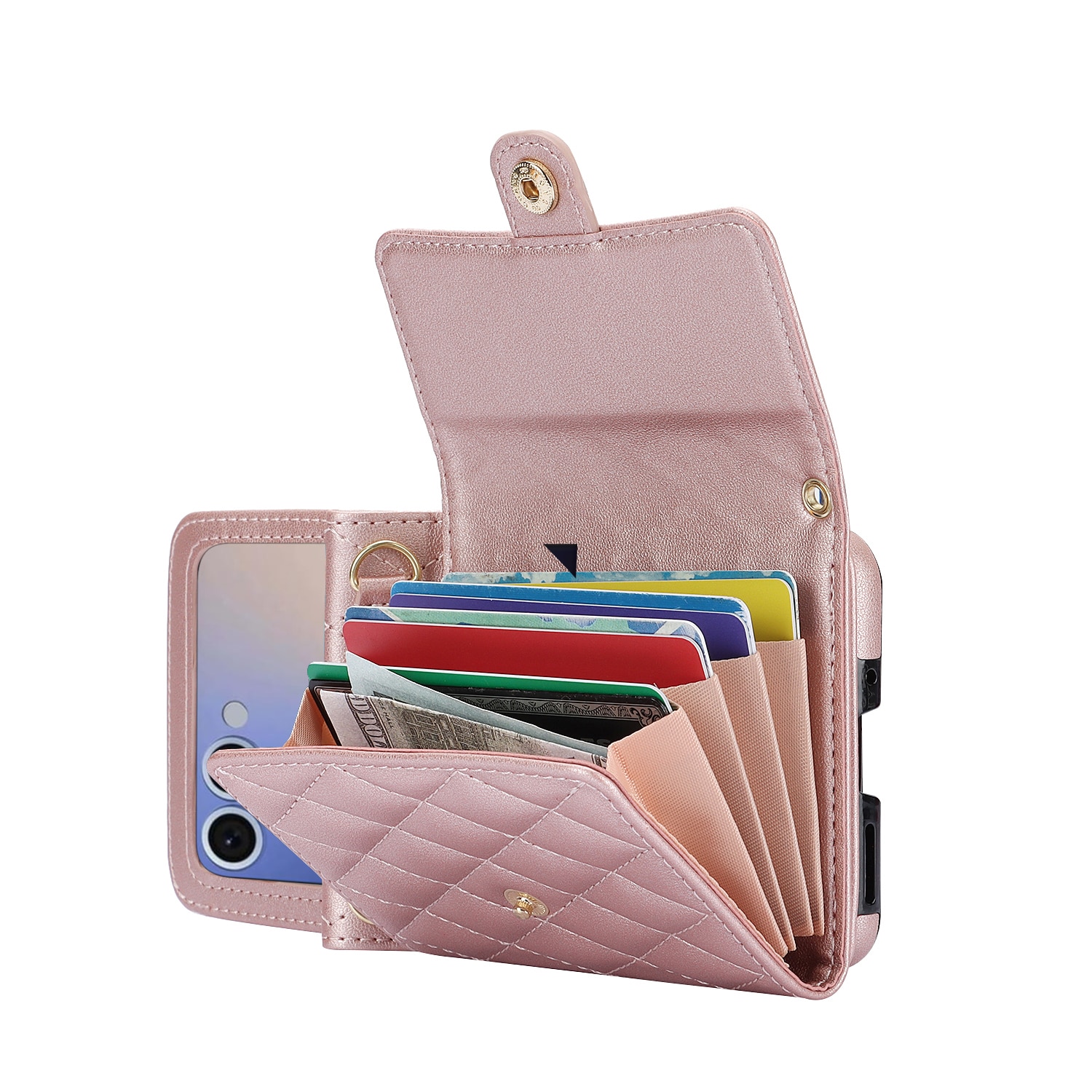 Funda acolchada tipo billetera anti-RFID Samsung Galaxy Z Flip 7 Oro rosa