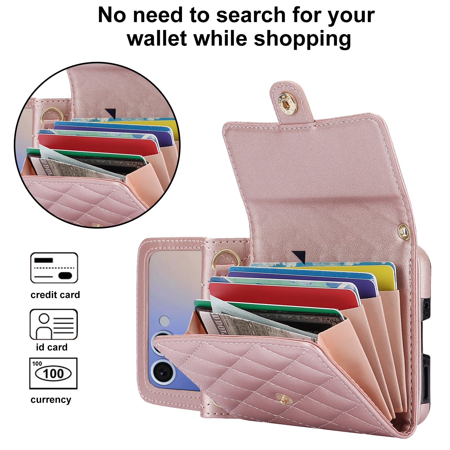 Funda acolchada tipo billetera anti-RFID Samsung Galaxy Z Flip 7 Oro rosa