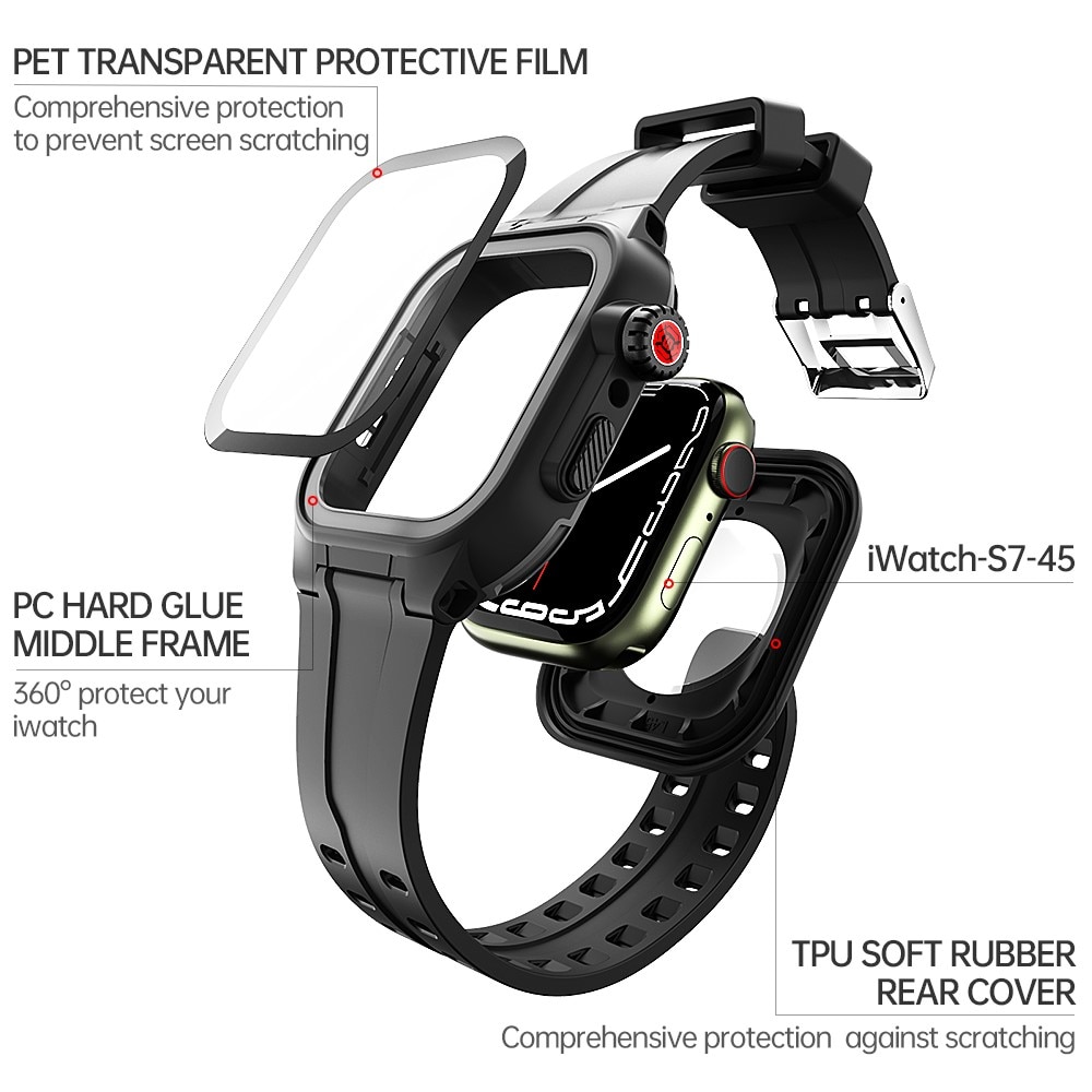 Funda Impermeable con Correa de silicona Apple Watch 45mm Series 7, negro