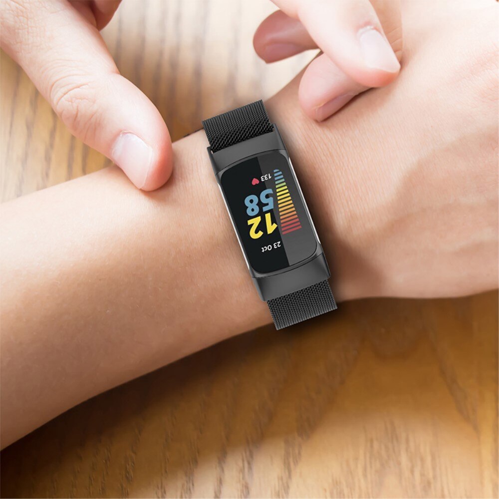 Pulsera milanesa para Fitbit Charge 6, Negro