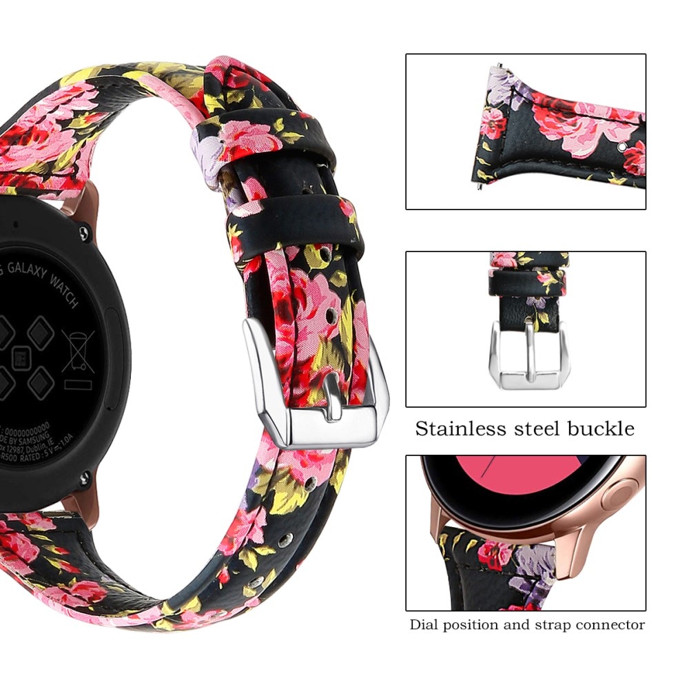 Correa fina de piel Samsung Galaxy Watch 42mm Flores negras