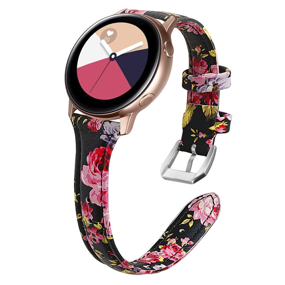 Correa fina de piel Samsung Galaxy Watch 42mm Flores negras