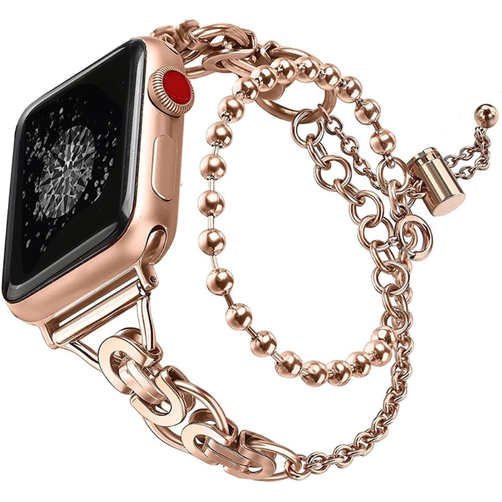 Correa acero con perlas Apple Watch 45mm Series 7 oro rosa