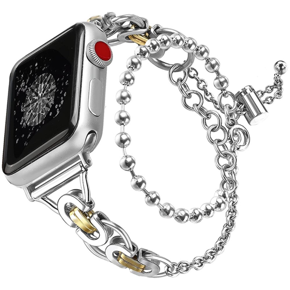 Correa acero con perlas Apple Watch 42mm plata/oro