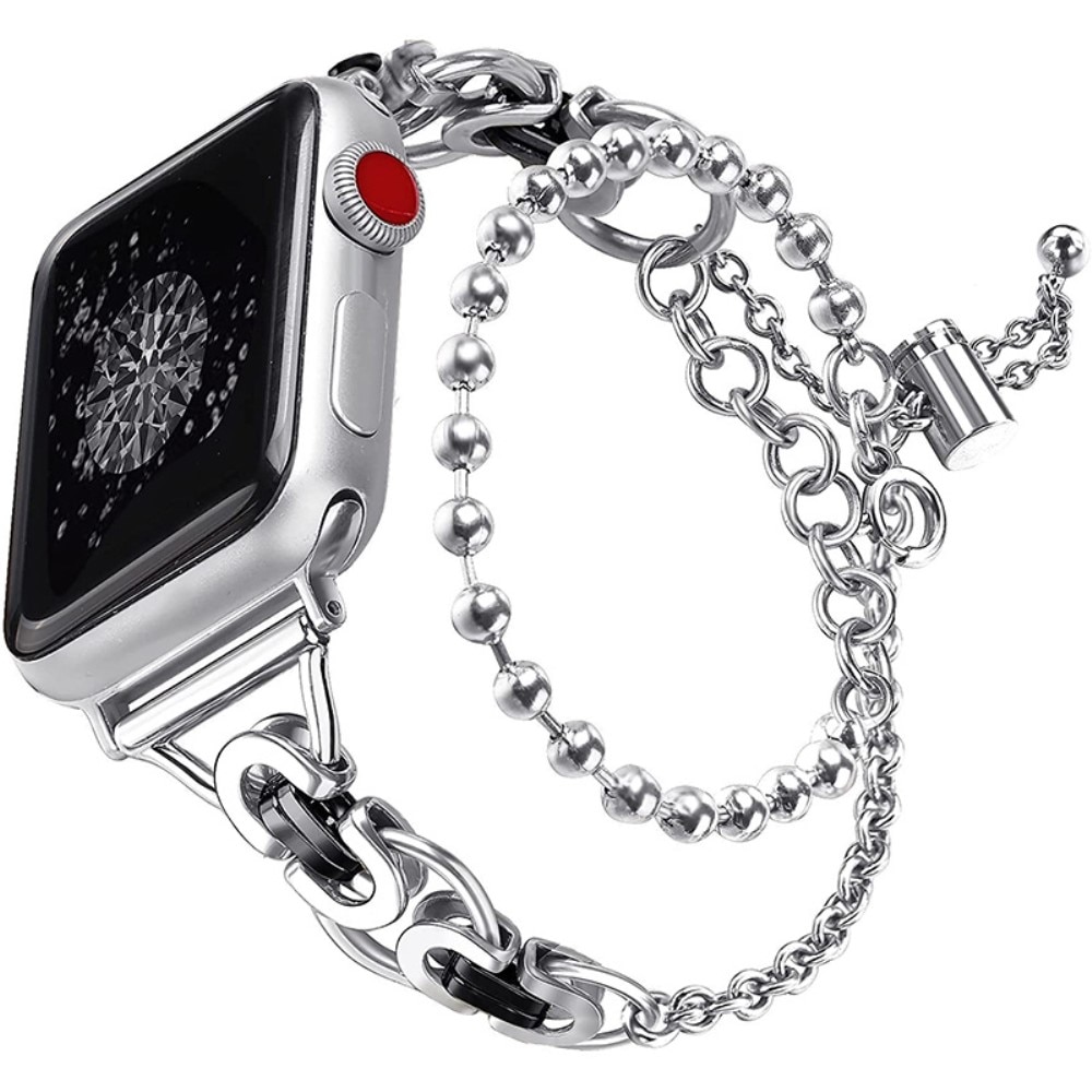 Correa acero con perlas Apple Watch 41mm Series 7 plata