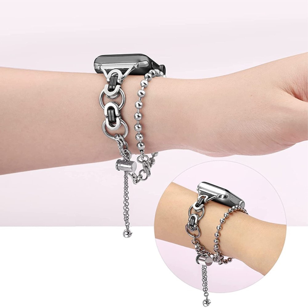 Correa acero con perlas Apple Watch 41mm Series 7 plata