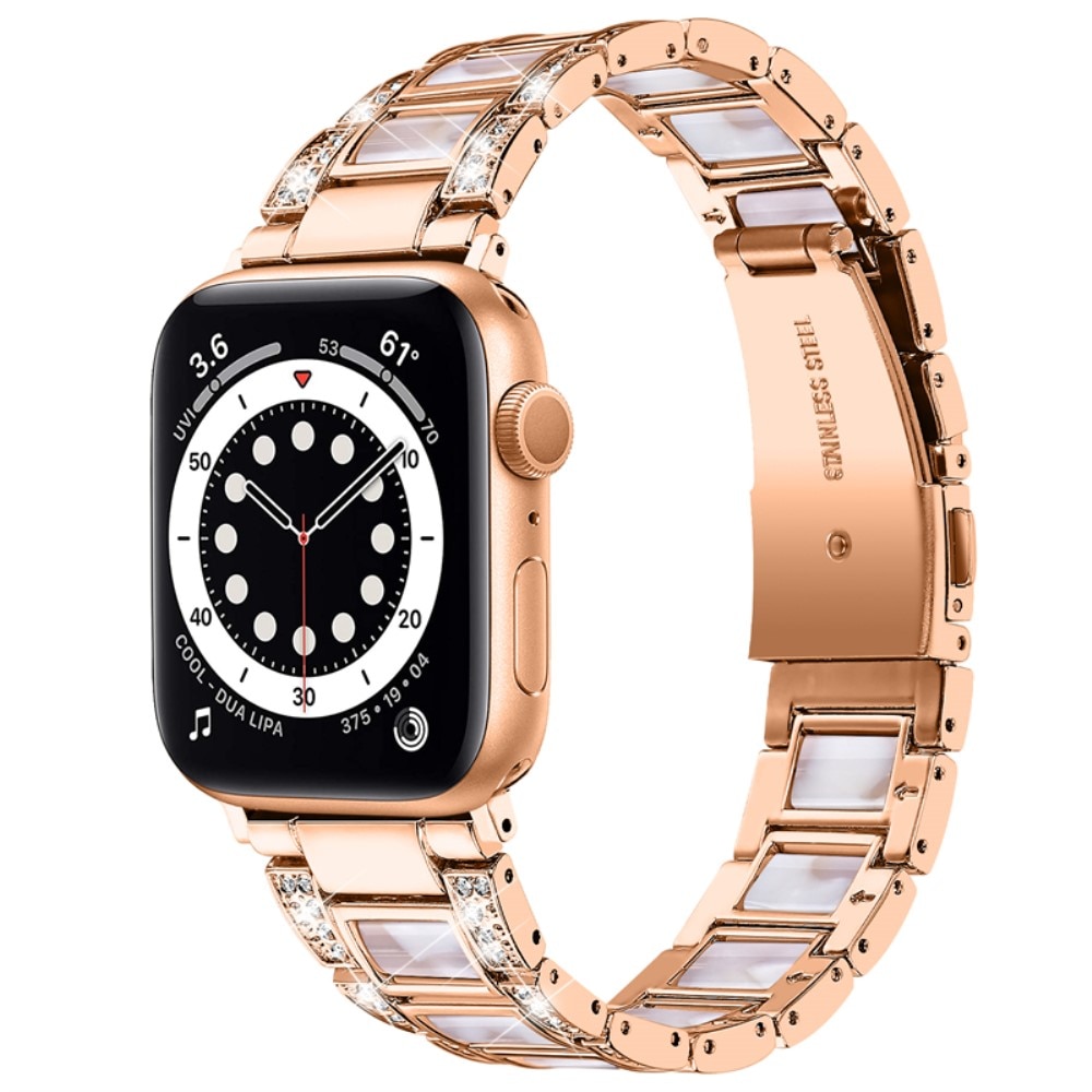 Correa de diamantes Apple Watch 45mm Series 8 Rosegold Pearl