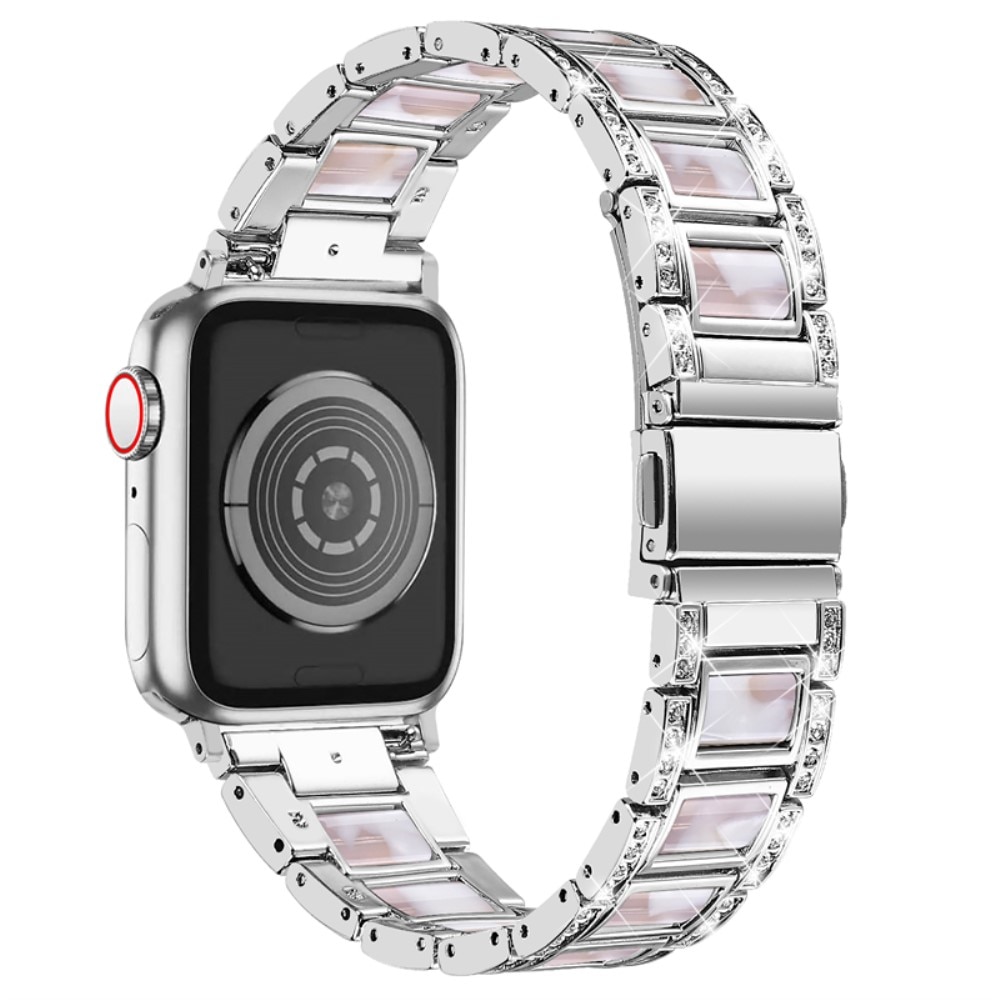 Correa de diamantes Apple Watch 41mm Series 9 Silver Pearl