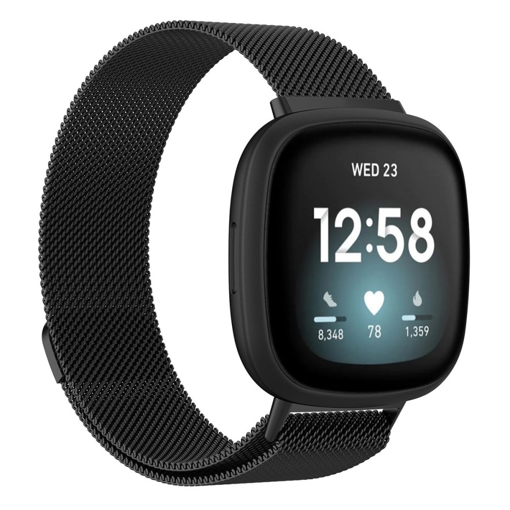 Pulsera milanesa para Fitbit Sense/Versa 3, Negro