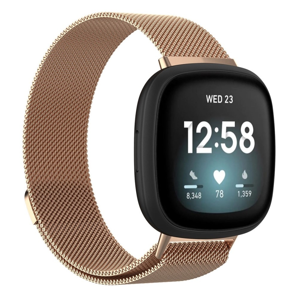 Pulsera milanesa para Fitbit Versa 4, oro rosa