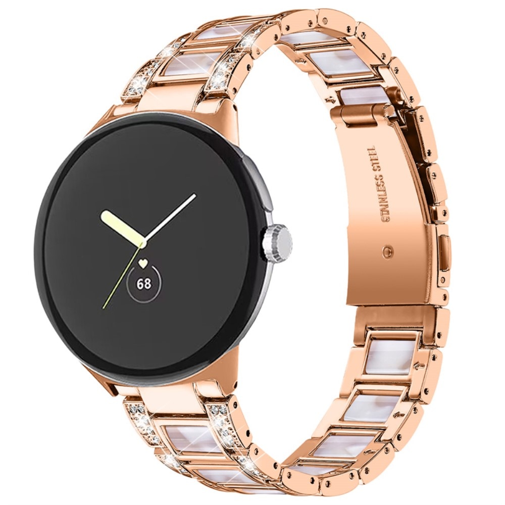 Correa de diamantes Google Pixel Watch Rosegold Pearl