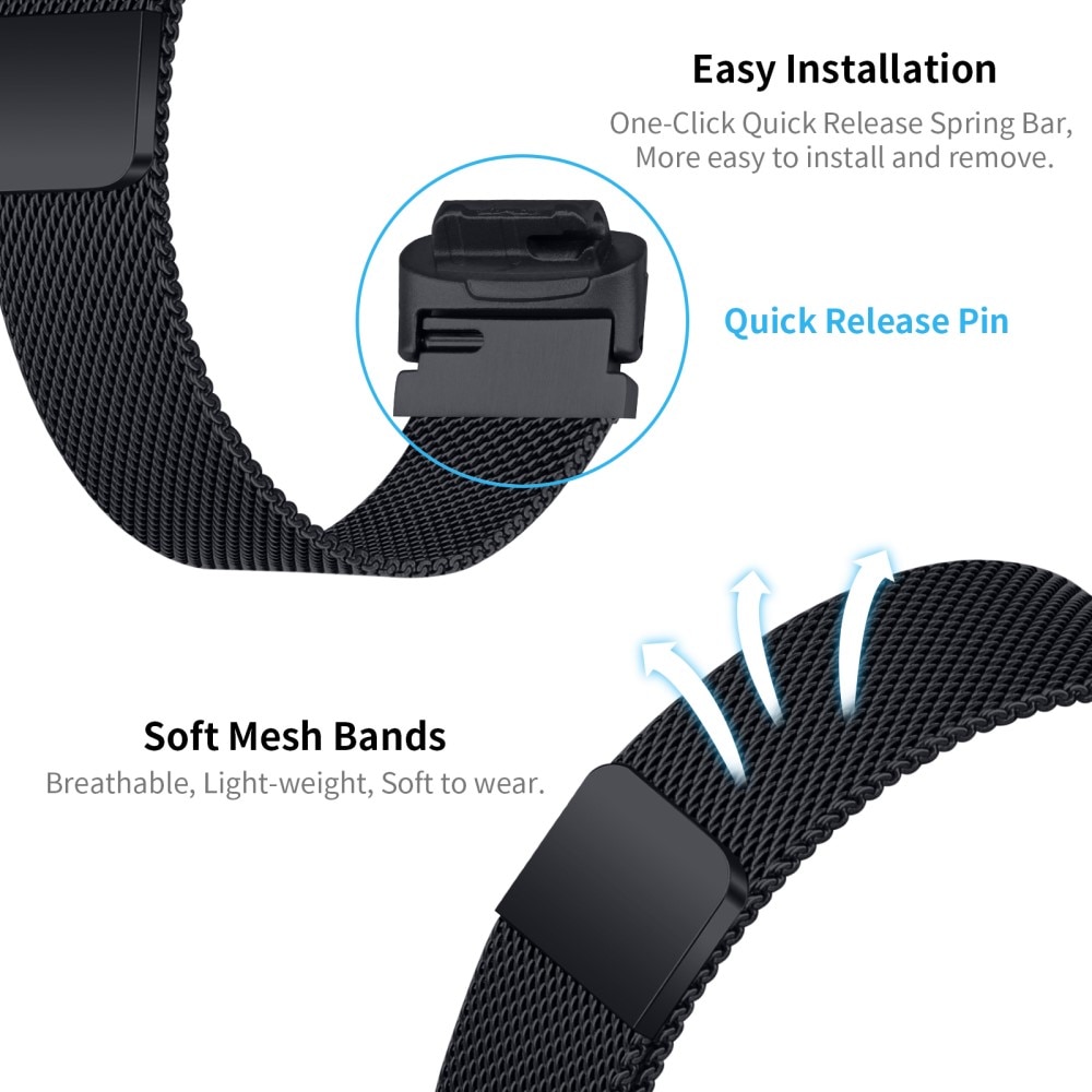 Pulsera milanesa para Fitbit Inspire 3, Negro