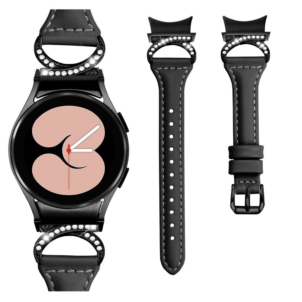 Correa de piel Full fit Rhinestone Samsung Galaxy Watch 6 Classic 47mm negro