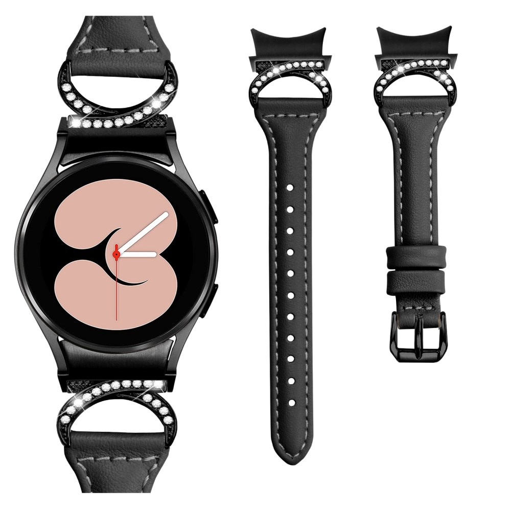 Correa de piel Full fit Rhinestone Samsung Galaxy Watch 4 44mm negro