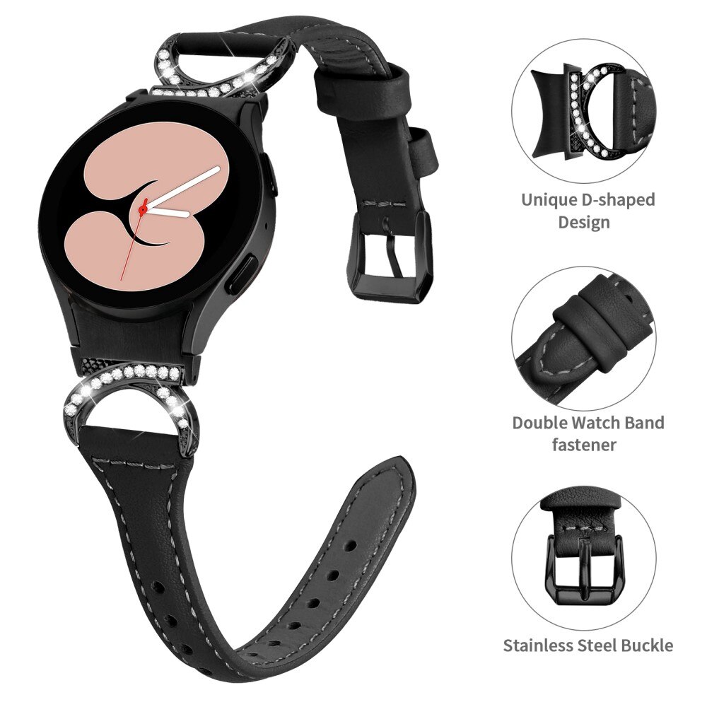 Correa de piel Full fit Rhinestone Samsung Galaxy Watch 4 44mm negro