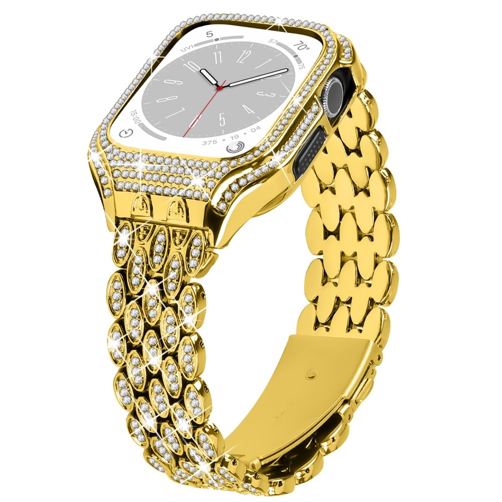 Correa metálica con funda Rhinestone para Apple Watch 41mm Series 9, oro