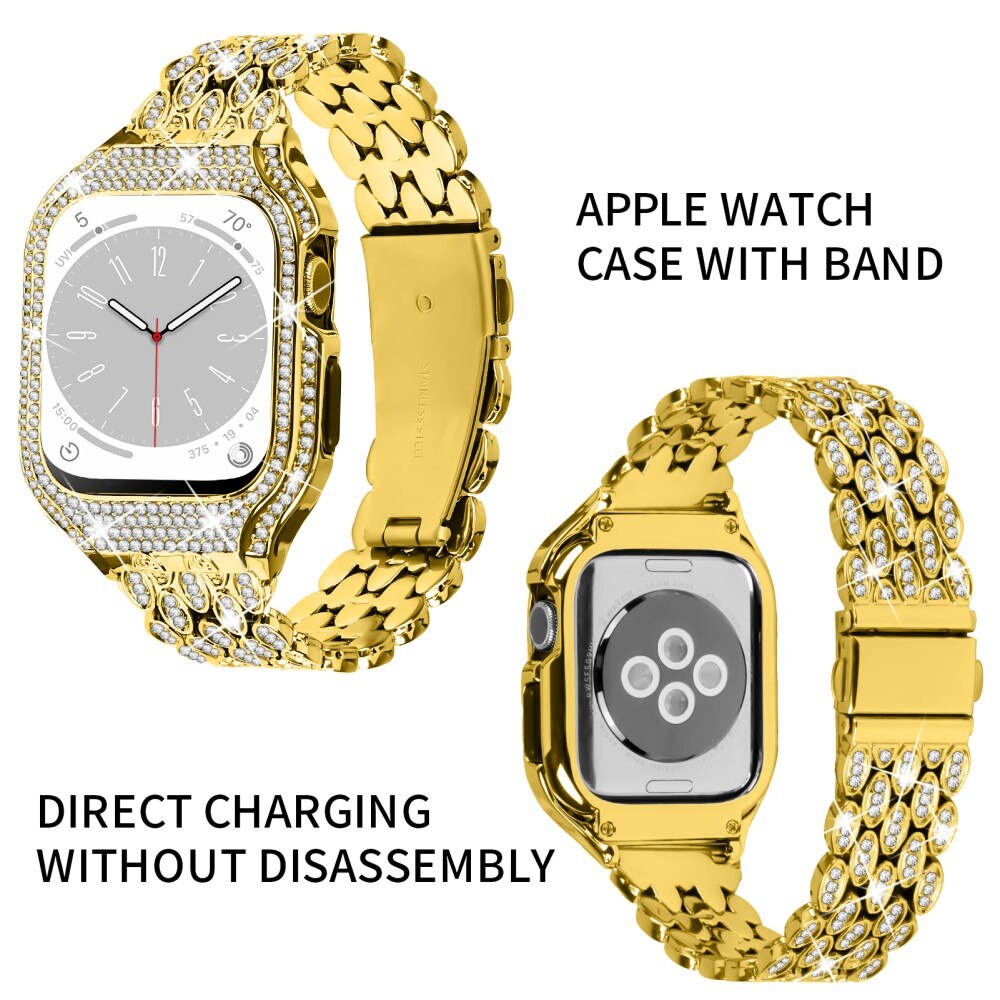 Correa metálica con funda Rhinestone para Apple Watch 41mm Series 7, oro