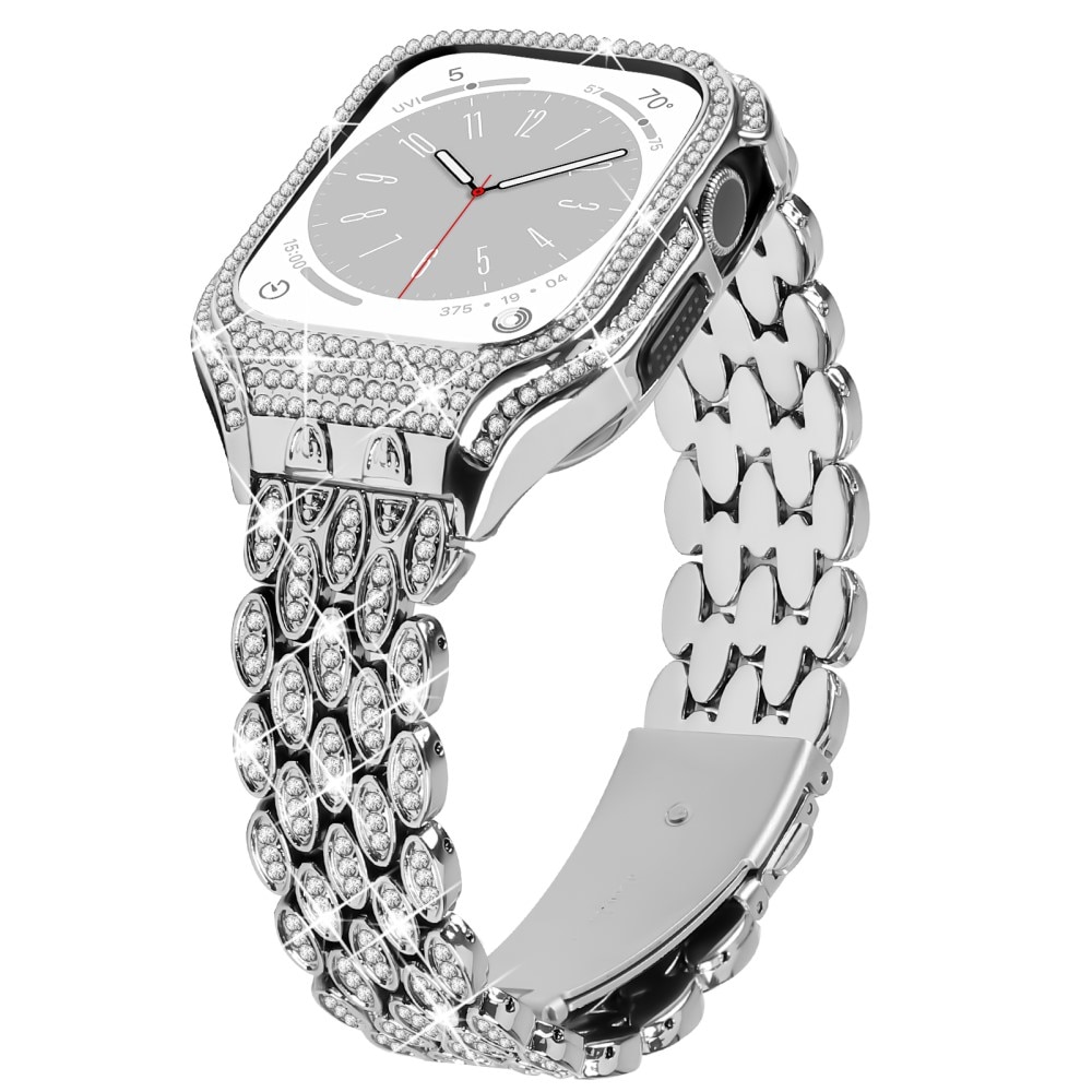 Correa metálica con funda Rhinestone para Apple Watch 41mm Series 9, plata