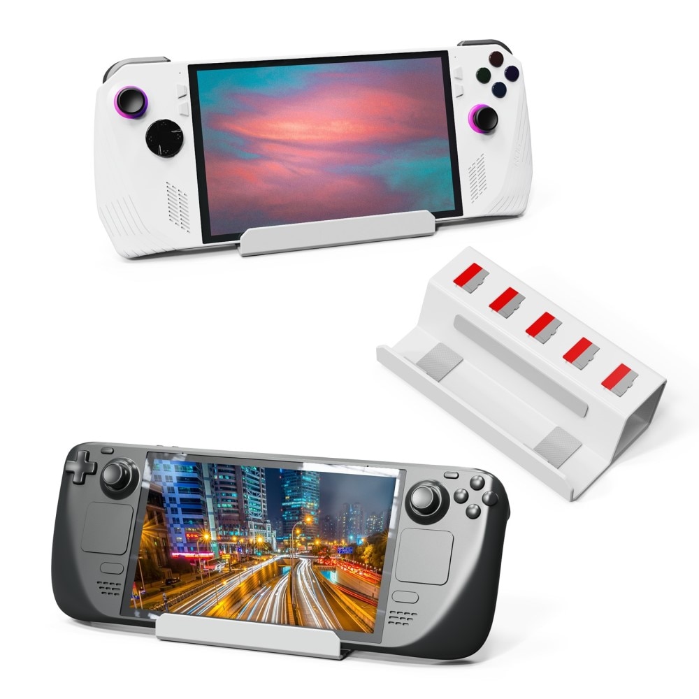 Soporte de mesa con soporte para tarjetas para Nintendo Switch blanco