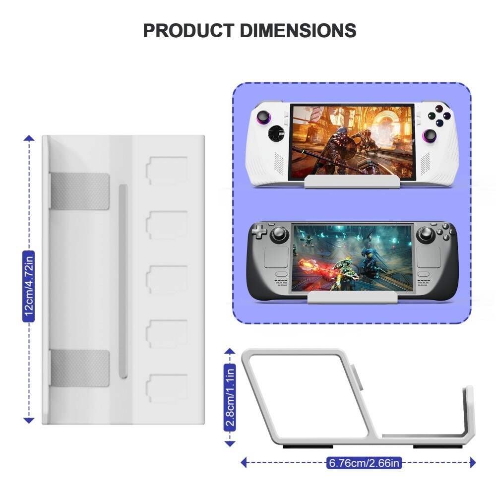 Soporte de mesa con soporte para tarjetas para Steam Deck blanco