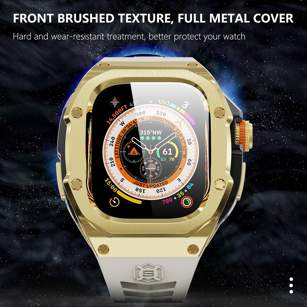 High Brushed Metal Funda con Correa Apple Watch Ultra 2 49mm, Gold/White