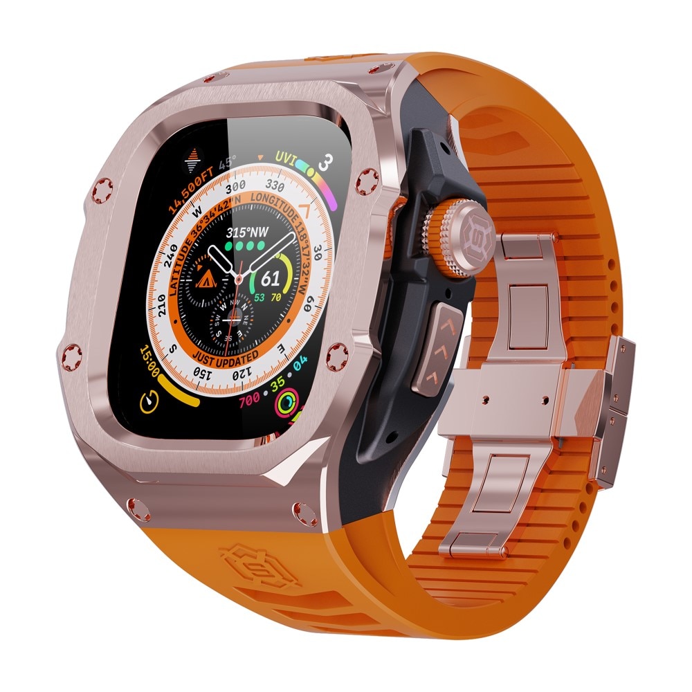 High Brushed Metal Funda con Correa Apple Watch Ultra 2 49mm, Rose/Orange