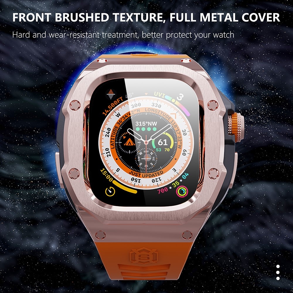 High Brushed Metal Funda con Correa Apple Watch Ultra 2 49mm, Rose/Orange