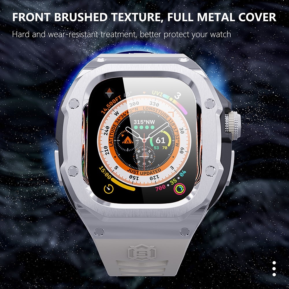 High Brushed Metal Funda con Correa Apple Watch Ultra 49mm, Steel/White