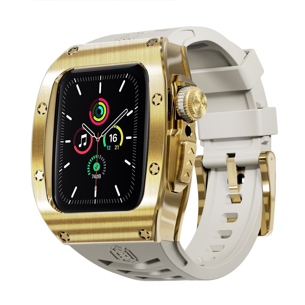 High Brushed Metal Funda con Correa Apple Watch 45mm Series 9, Gold/White