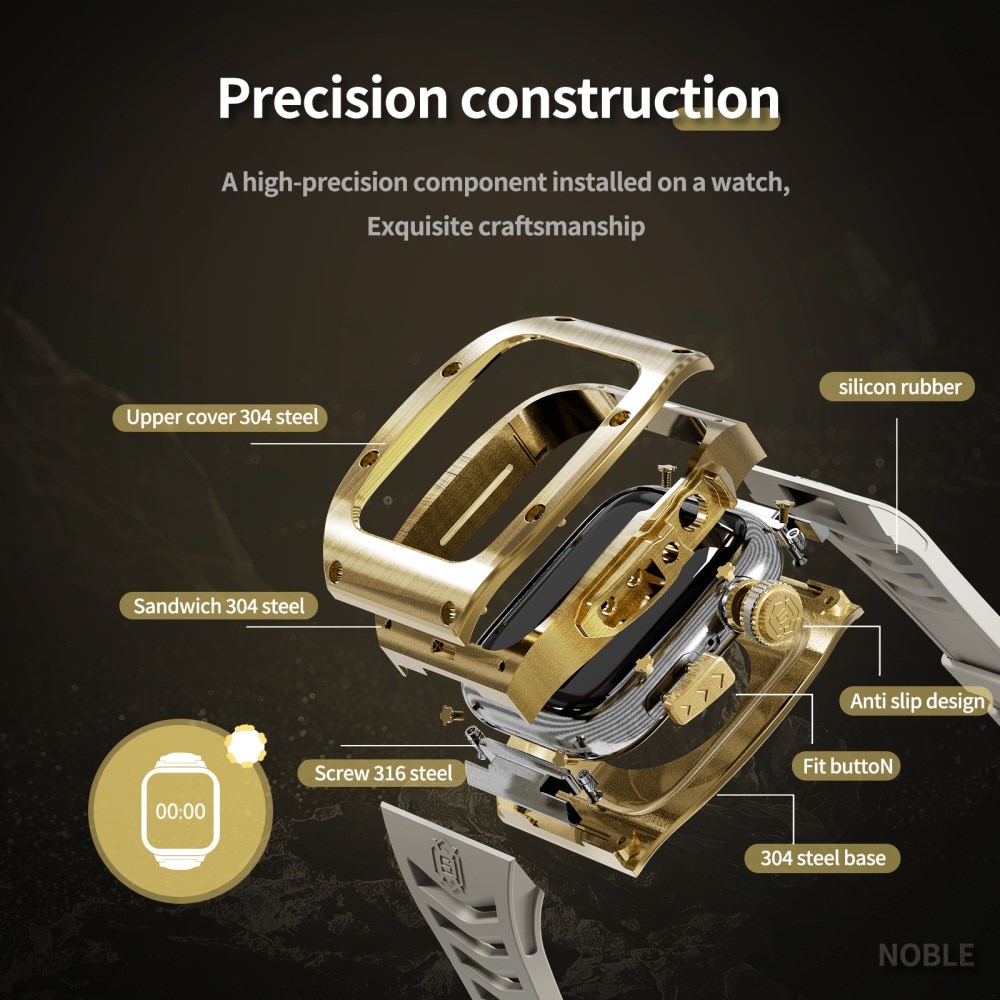 High Brushed Metal Funda con Correa Apple Watch SE 44mm, Gold/White