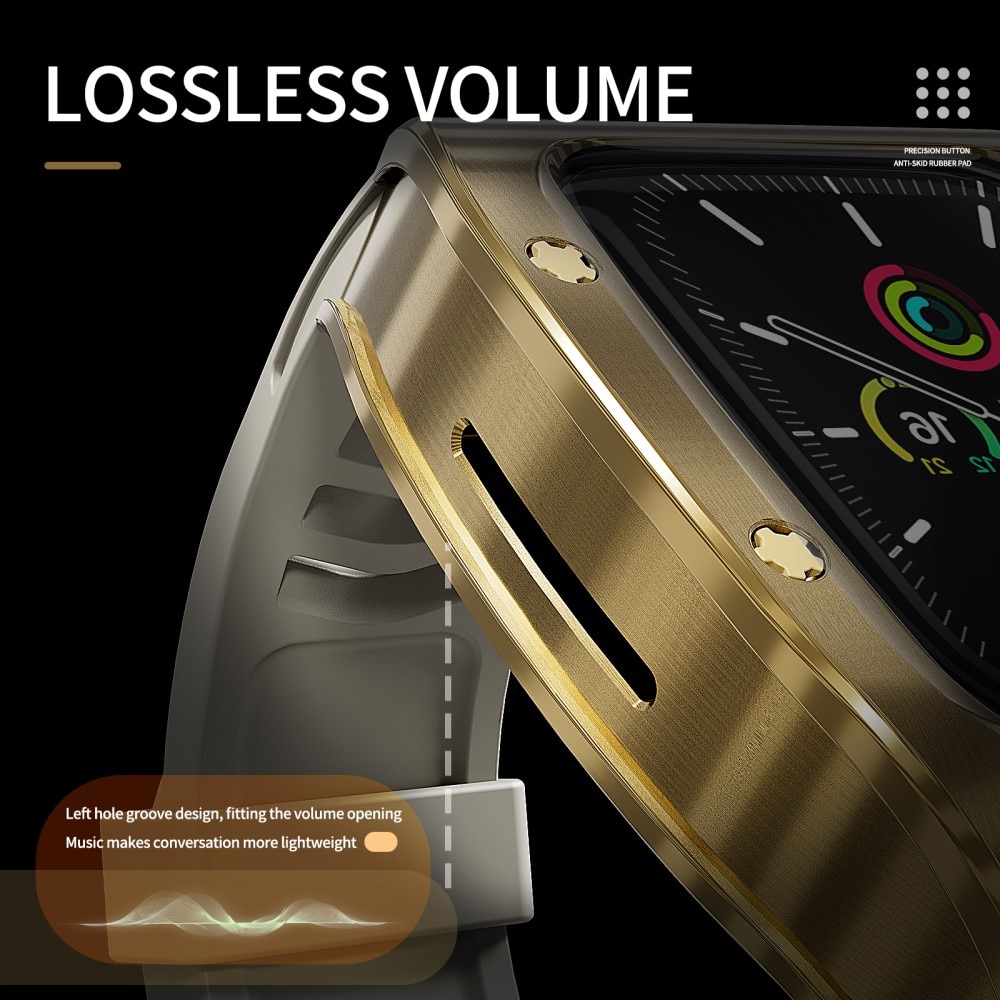 High Brushed Metal Funda con Correa Apple Watch SE 44mm, Gold/White