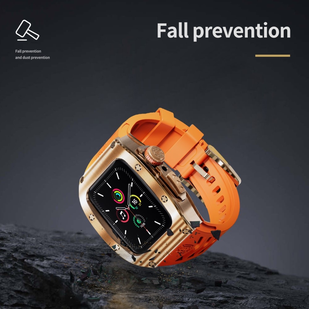 High Brushed Metal Funda con Correa Apple Watch 45mm Series 9, Rose/Orange