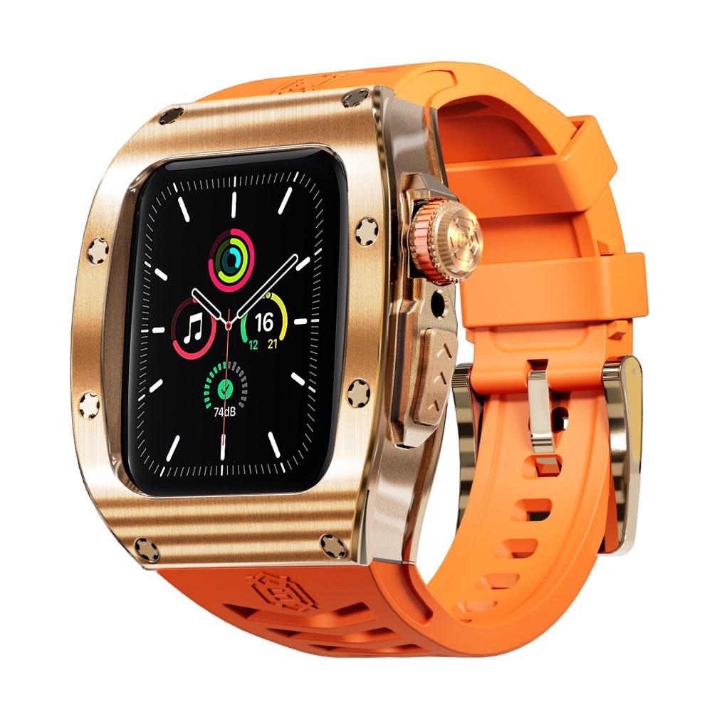 High Brushed Metal Funda con Correa Apple Watch 45mm Series 8, Rose/Orange