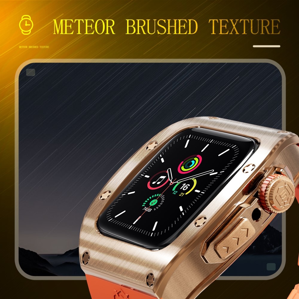High Brushed Metal Funda con Correa Apple Watch SE 44mm, Rose/Orange