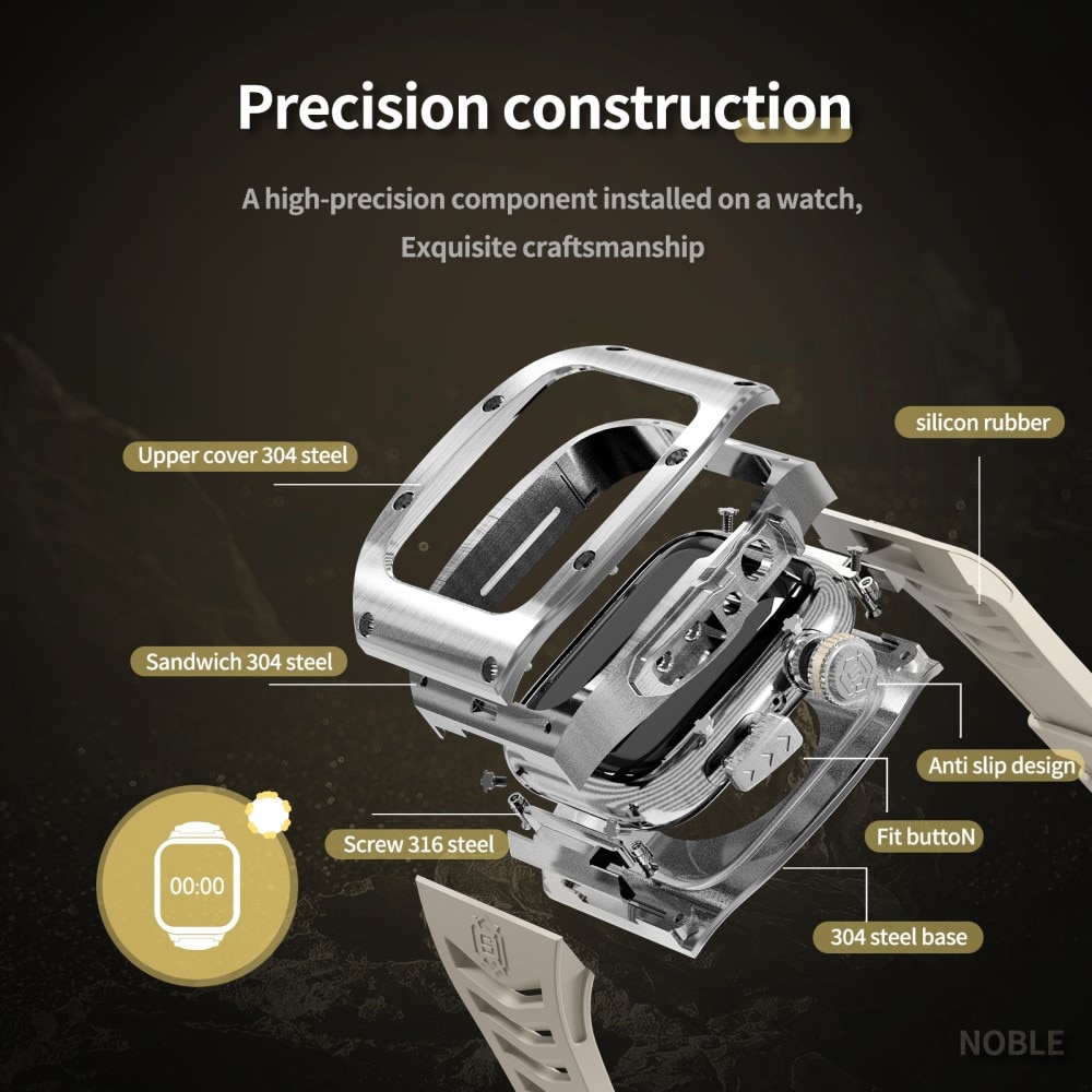 High Brushed Metal Funda con Correa Apple Watch 44mm, Steel/White
