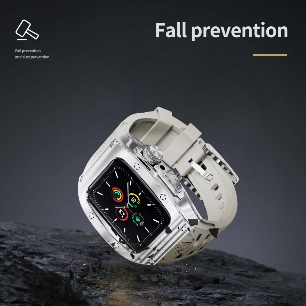 High Brushed Metal Funda con Correa Apple Watch SE 44mm, Steel/White