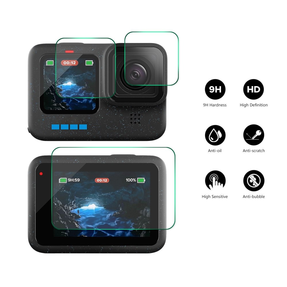 Protector de cámara y pantalla de cristal templado GoPro Hero12