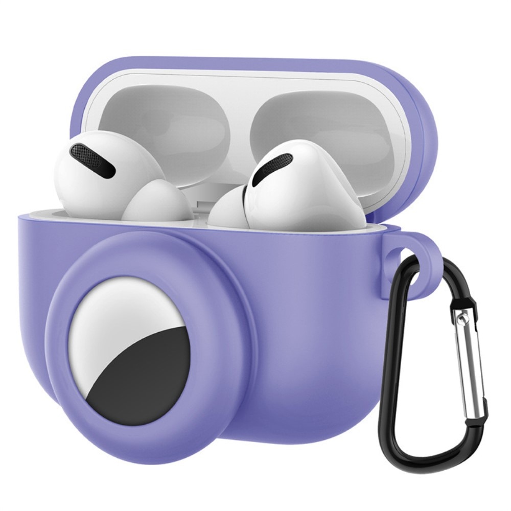 Funda de silicona con soporte AirTag AirPods Pro violeta