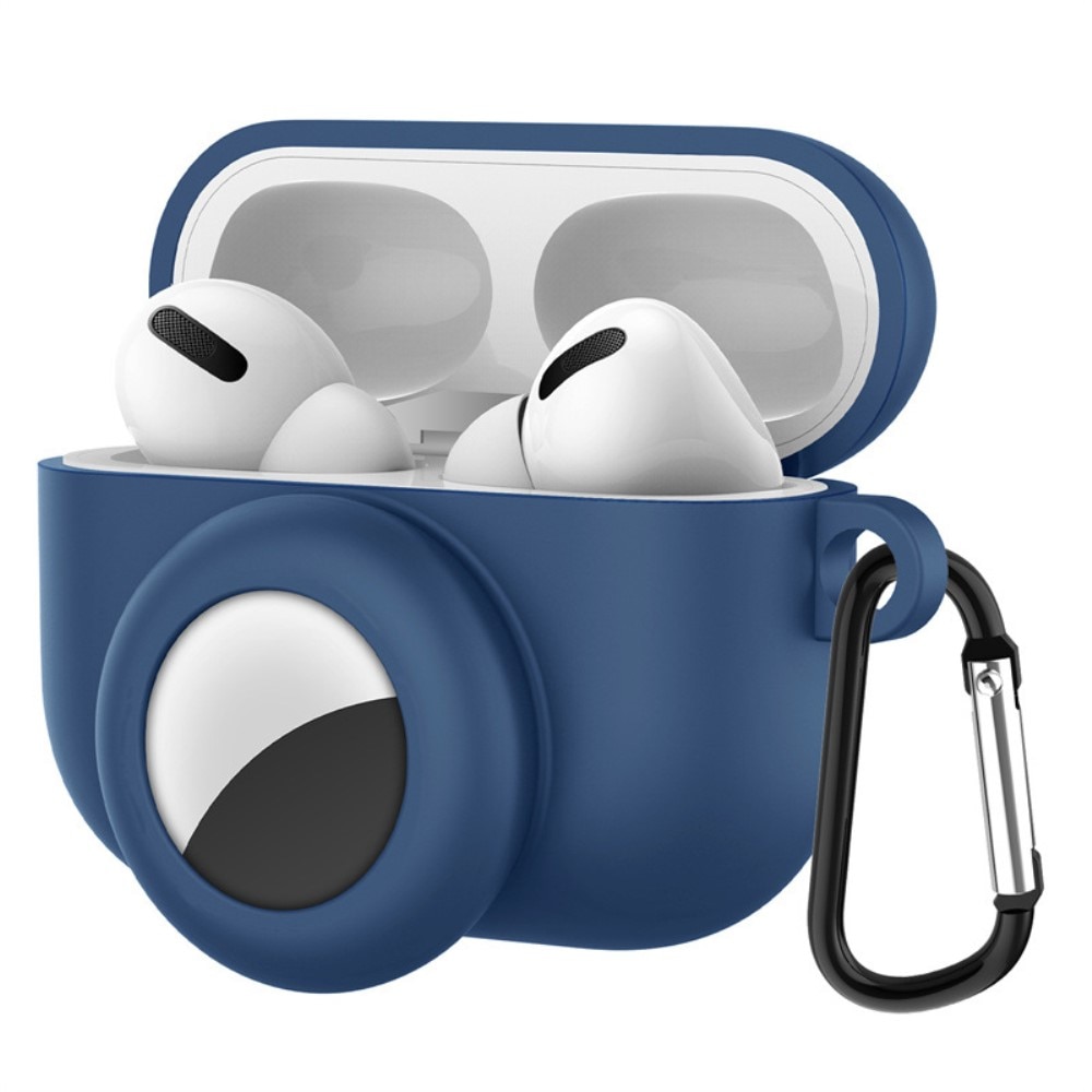 Funda de silicona con soporte AirTag AirPods Pro azul oscuro