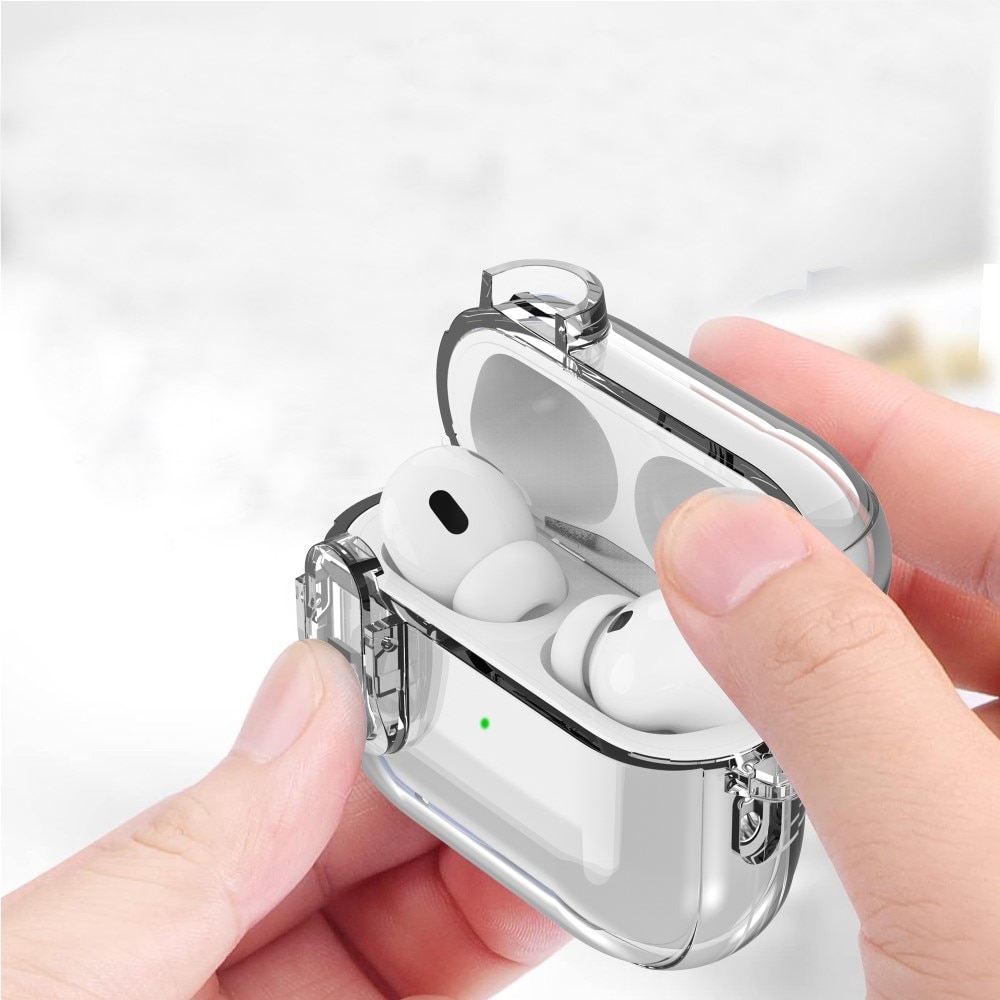 Funda con mosquetón y candado para AirPods Pro 2 transparente